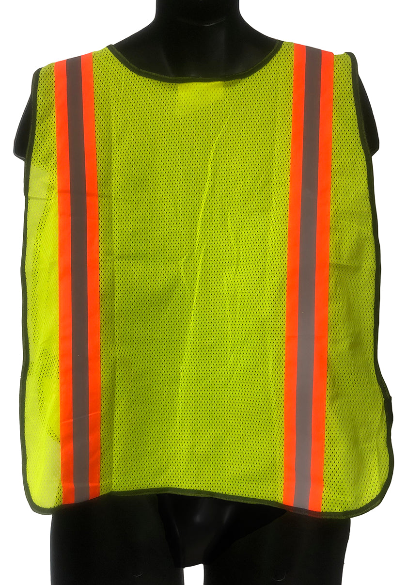 Safety Mesh Vest - Contrasting Stripes - Hi Vis Yellow - 98-1201-G - 10 Vests