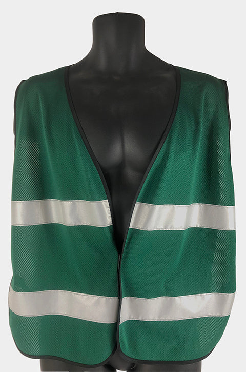 98-1300HG-BLANK - Safety Mesh Vest - Front and Back 1" Silver Horizontal Reflector Without Printing of C.E.R.T - Green