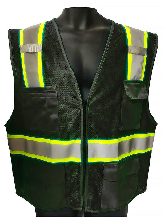 98-2200BKG - Safety Vest - Mesh With 2" Silver Refector On 3", Multiple Pockets - Black