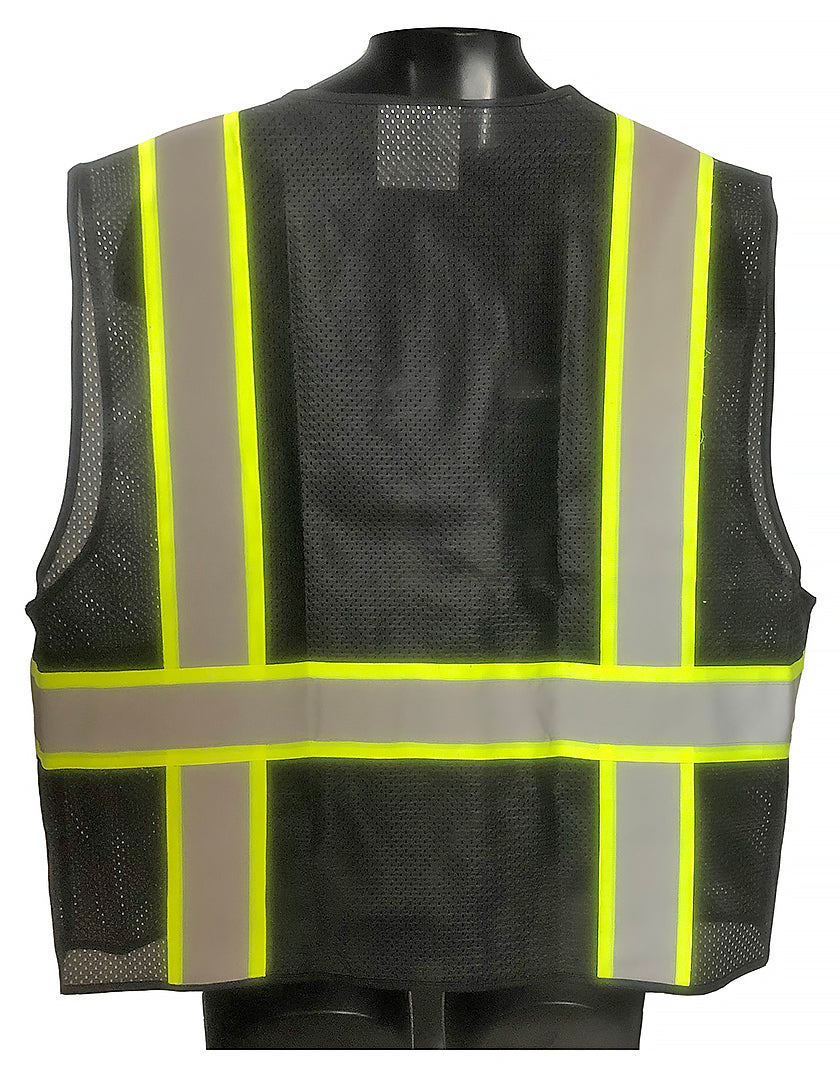 Safety Vest - Mesh With 2" Silver Refector On 3", Multiple Pockets - Black - 98-2200BKG - 10 Vests