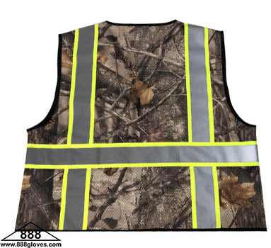 Safety Vest - Mesh With 2" Silver Reflector On 3", Multiple Pockets - Camouflage - 98-2200CF - 10 Vests