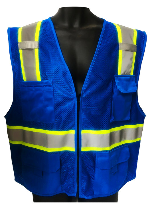 98-2200RBU - Safety Vest - Mesh With 2" Silver Reflector On 3", Multiple Pockets - Blue