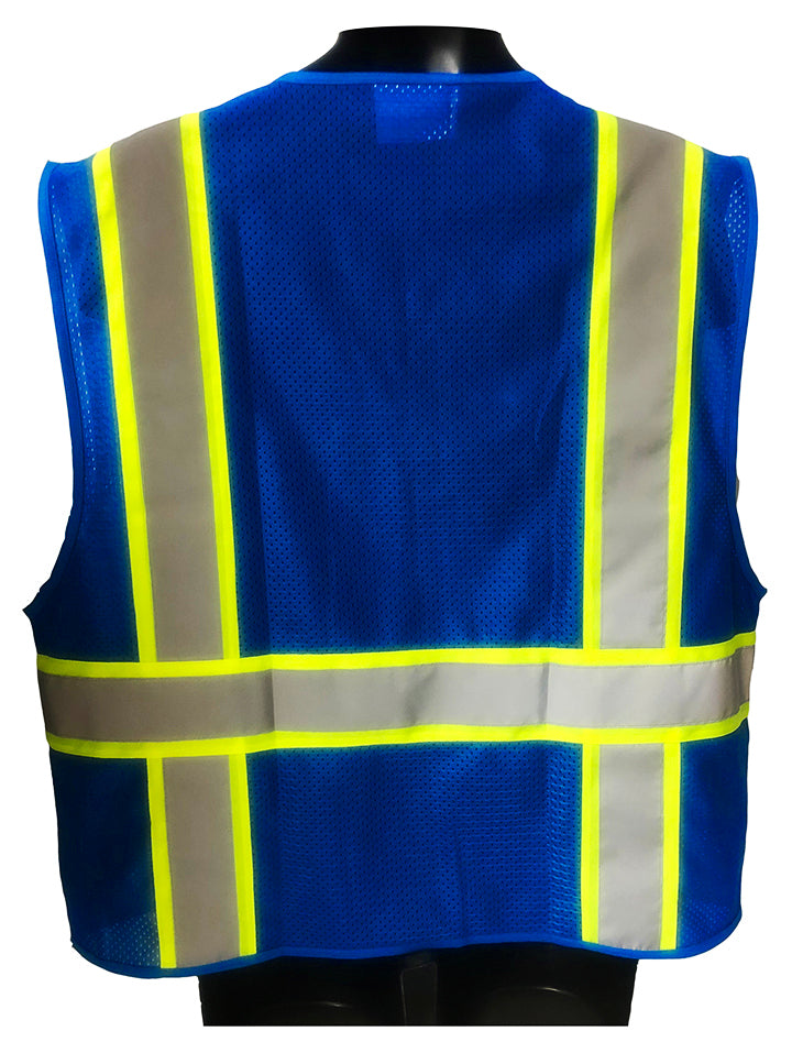 Safety Vest - Mesh With 2" Silver Reflector On 3", Multiple Pockets - Blue - 98-2200RBU - 10 Vests