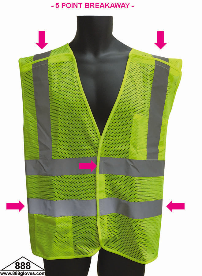 Safety Vest - Mesh Class 2, 5-Point Breakaway - Hi Vis Yellow - 98-2601-G - 10 Vests