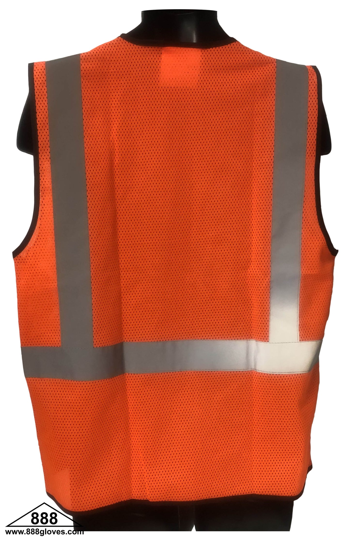 Safety Vest - Class II, Front Black Bottom, 2" Silver, Zipper Front, Front and Back Mesh - Hi Vis Orange and Black - 98-280BK-O - 10 Vests