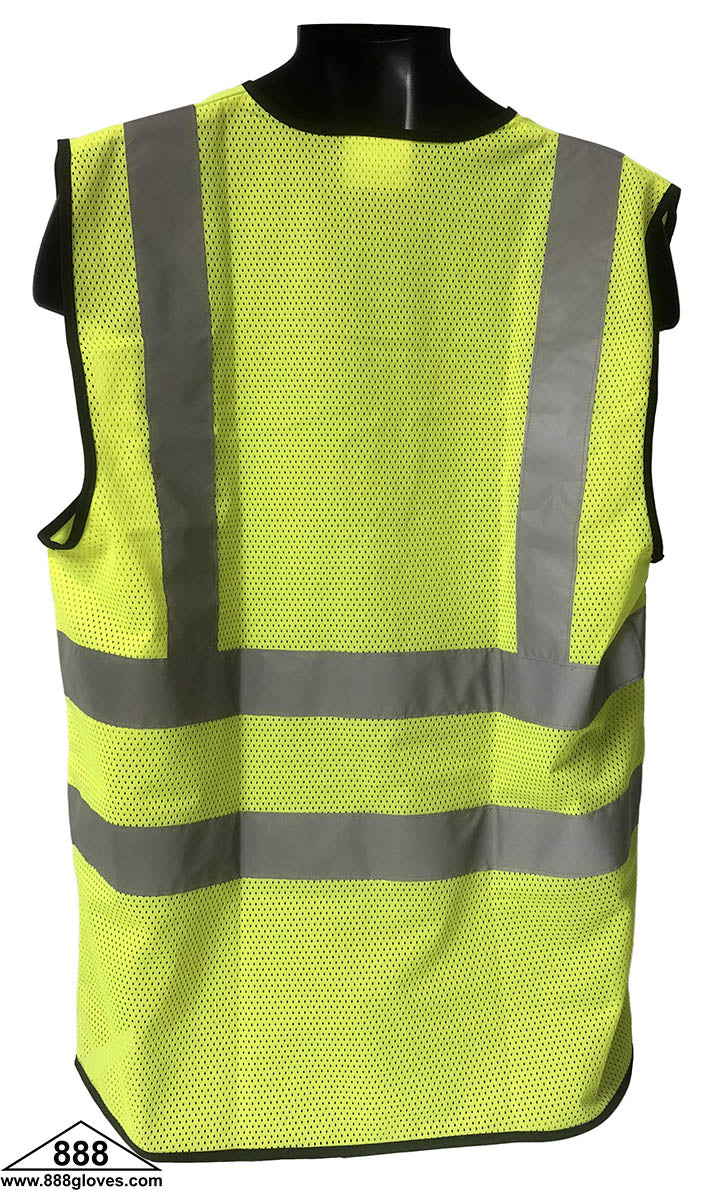 Safety Vest - Class II, Front Black Bottom, 2" Silver, 2 Horizontal, Zipper Front, Solid Front, Mesh Back - Hi Vis Yellow and Black - 98-290BK-G - 10 Vests