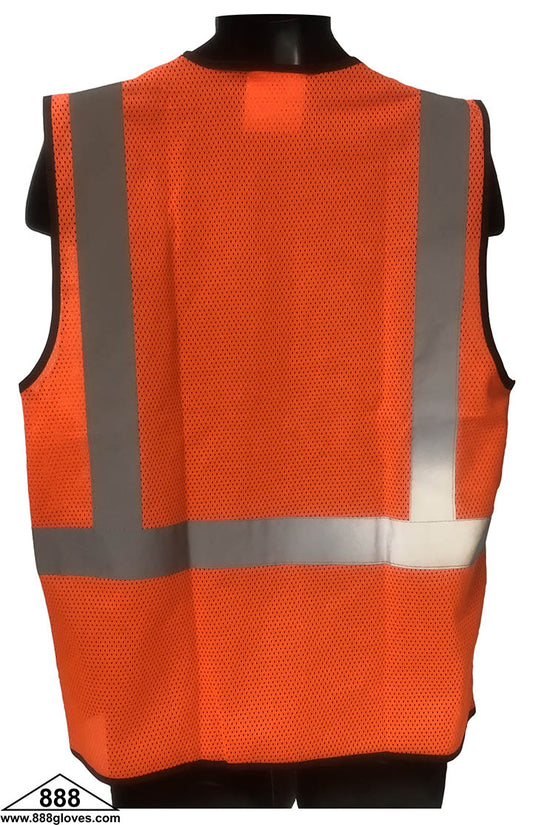 98-290BK-O - Safety Vest - Class II, Front Black Bottom, 2" Silver, 2 Horizontal, Zipper Front, Solid Front, Mesh Back - Hi Vis Orange and Black