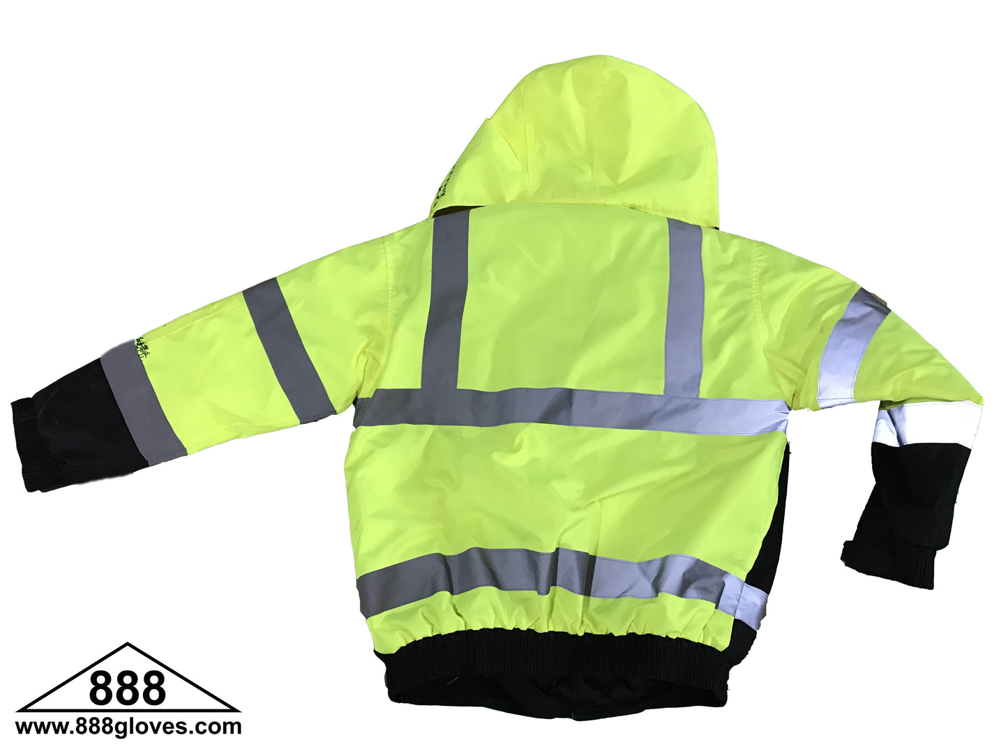 Safety Vest - Jacket With Quilted Lining, Hood, Cellphone Pocket, Water Resistant - Hi Vis Yellow and Black - 98-3002-G - 1 Jacket