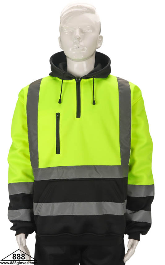 98-3031GBK - Safety Hoodie - Fleece Sweater Hoodie, Class III - Hi Vis Yellow and Black