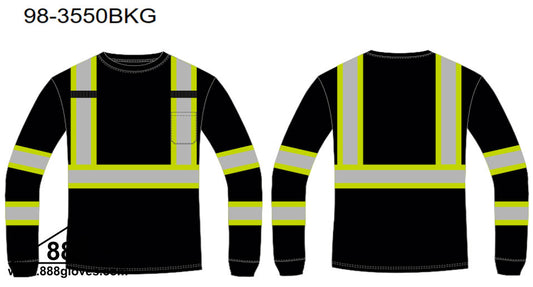 98-3550BKG - Safety T-Shirts - Class I Long Sleeve T-Shirts - Black