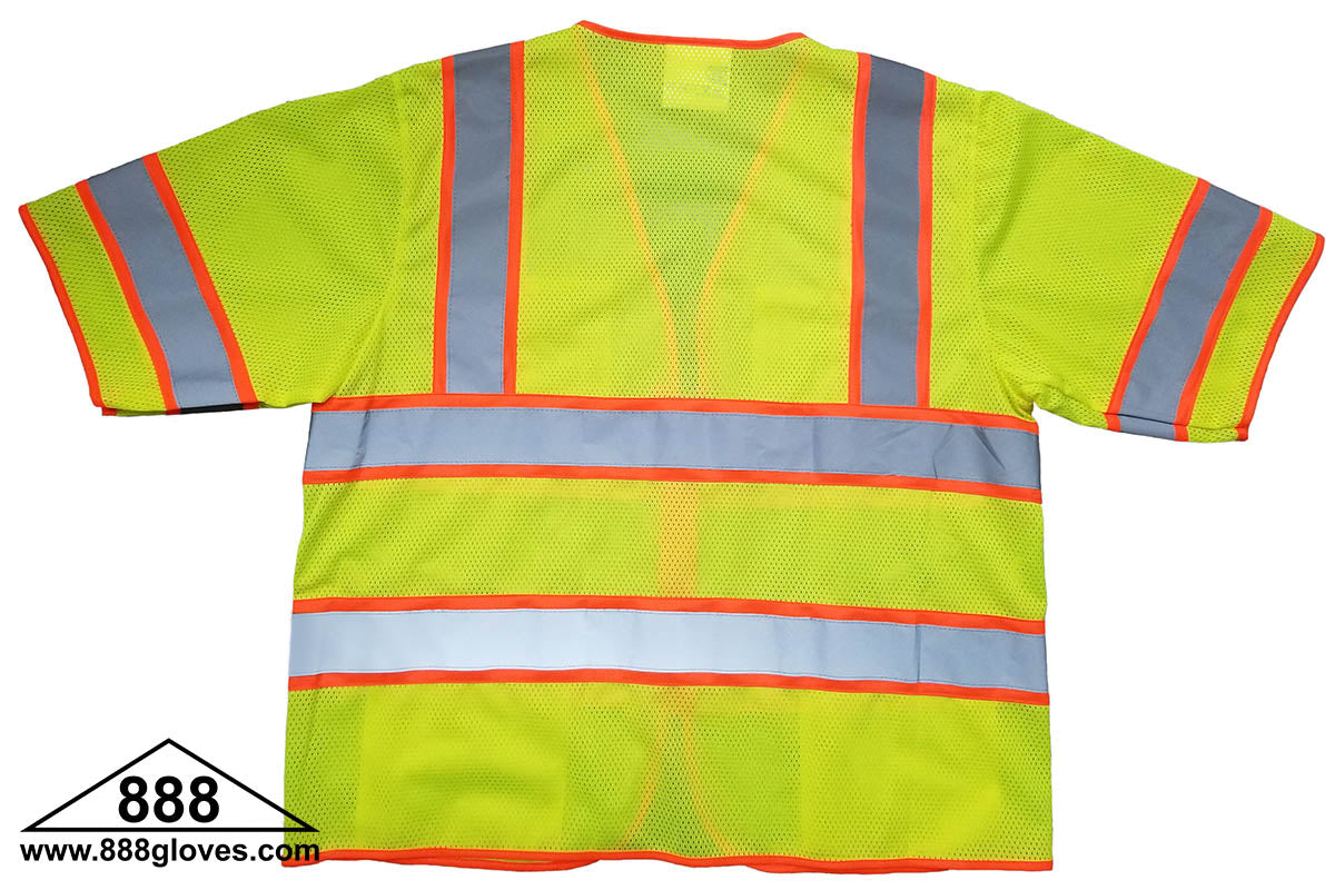Safety Vest - Class III, Zipper Front, Mesh Front and Back - Hi Vis Yellow - 98-3601-G - 10 Vests