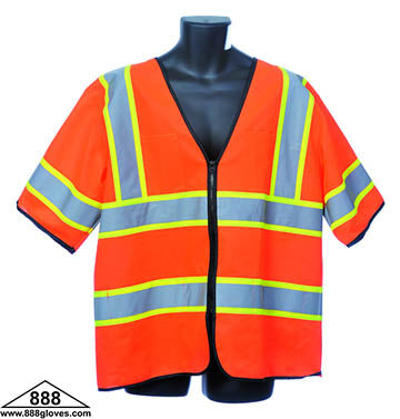 Safety Vest - Class III Vest, Zipper Front, Solid Front and Back - Hi Vis Orange - 98-3800-O - 10 Vests
