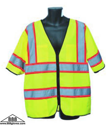 Safety Vest - Class III Vest, Zipper Front, Solid Front and Back - Hi Vis Yellow - 98-3801-G - 10 Vests