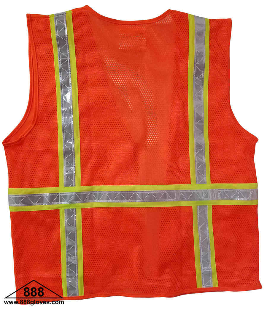 Safety Vest - Surveyor Vest, Solid Front and Mesh Back - Hi Vis Orange - 98-5800-O - 10 Vests
