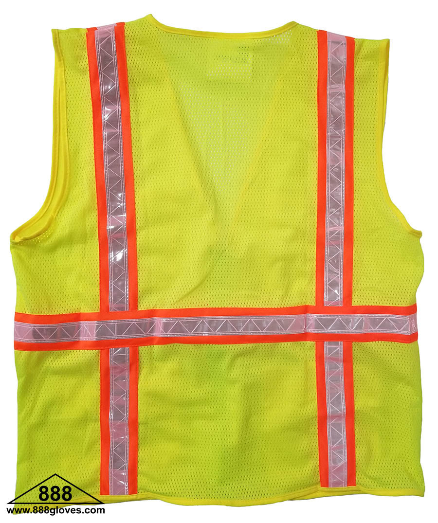 Safety Vest - Surveyor Vest, Solid Front and Mesh Back - Hi Vis Yellow - 98-5801-G - 10 Vests