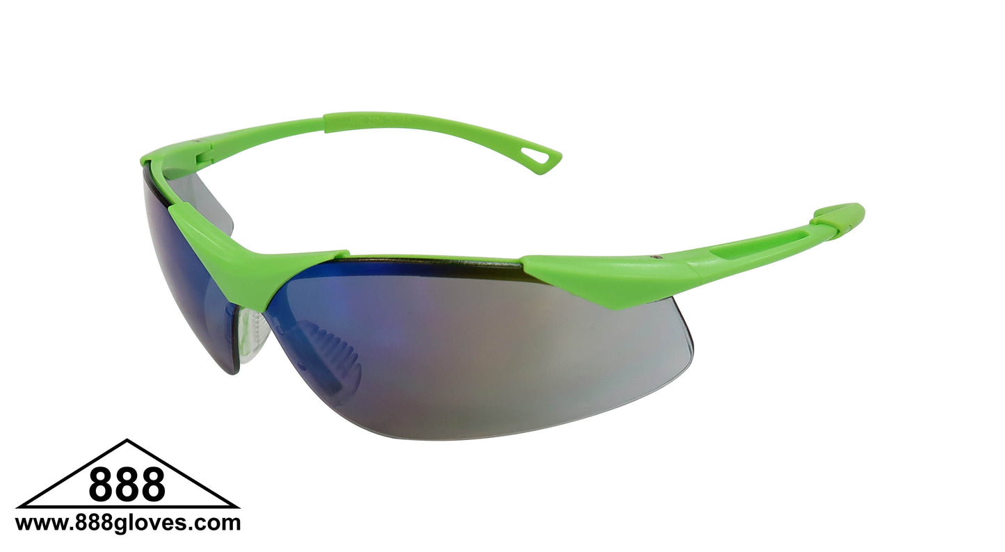 Safety Glasses - Hawk - Hi Vis Half Frame with Blue Mirror Lenses - 99-T7100-BM - 12 Pairs of Glasses