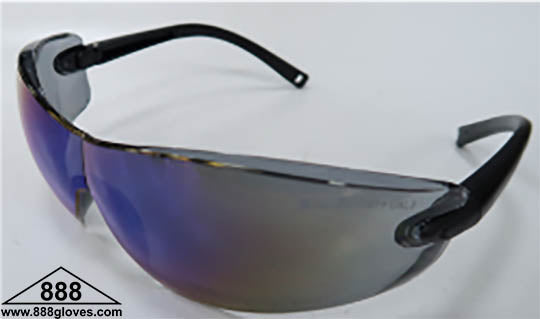 Safety Glasses - Frameless with Black Temples and Blue Mirror Lenses - 99-T8300-BM - 12 Pairs of Glasses