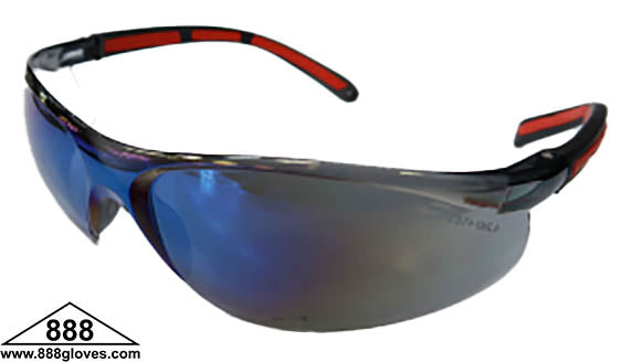 Safety Glasses - Frameless with Rubber Temples and Blue Mirror Lenses - 99-T8400-BM - 12 Pairs of Glasses