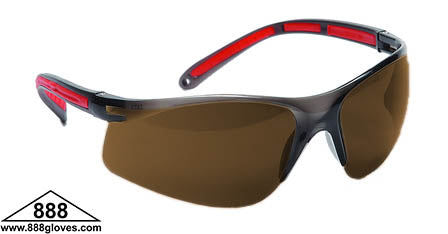 Safety Glasses - Frameless with Rubber Temples and Brown Lenses - 99-T8400-BRN - 12 Pairs of Glasses