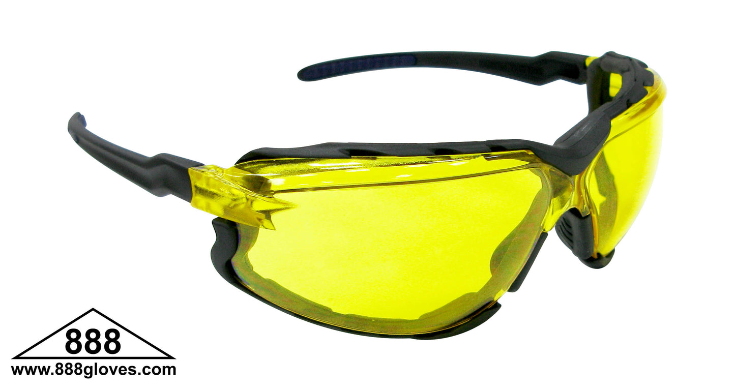 Safety Glasses - Falcon - Black Full Frame with Foam Lined Gasket and Amber Lenses - 99-TF9500-A - 12 Pairs of Glasses