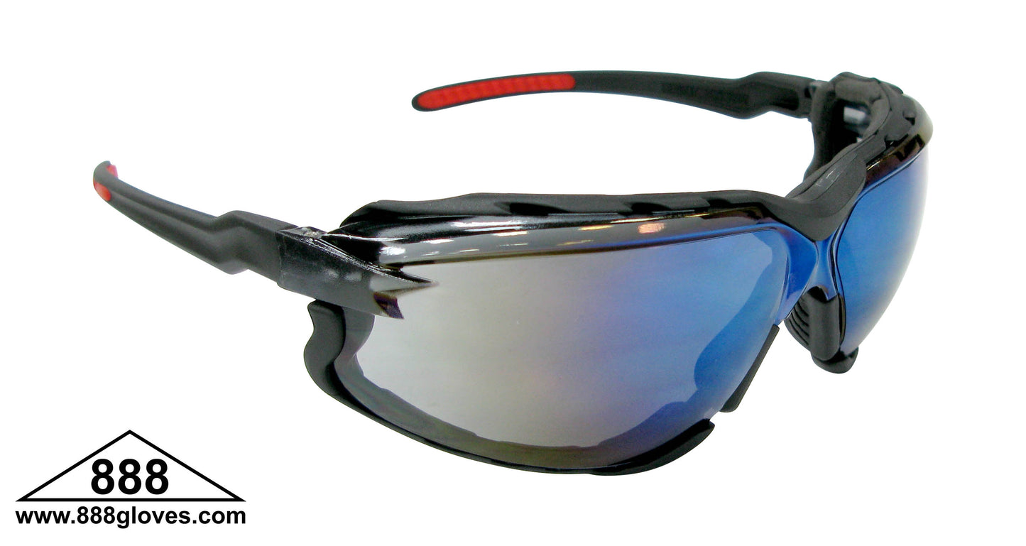 Safety Glasses - Falcon - Black Full Frame with Foam Lined Gasket and Blue Mirror Lenses - 99-TF9500-BM - 12 Pairs of Glasses