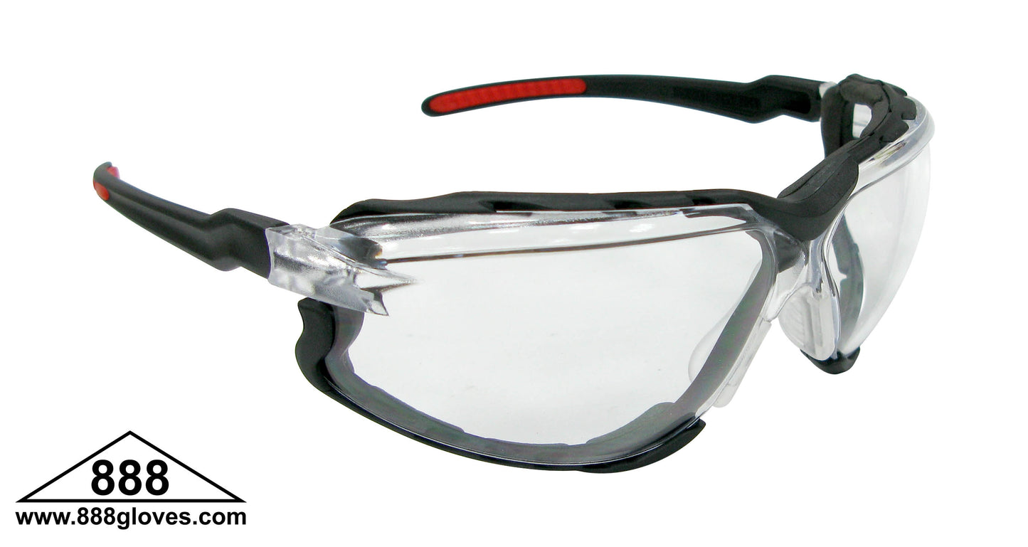 Safety Glasses - Falcon - Black Full Frame with Foam Lined Gasket and Clear Lenses - 99-TF9500-C - 12 Pairs of Glasses