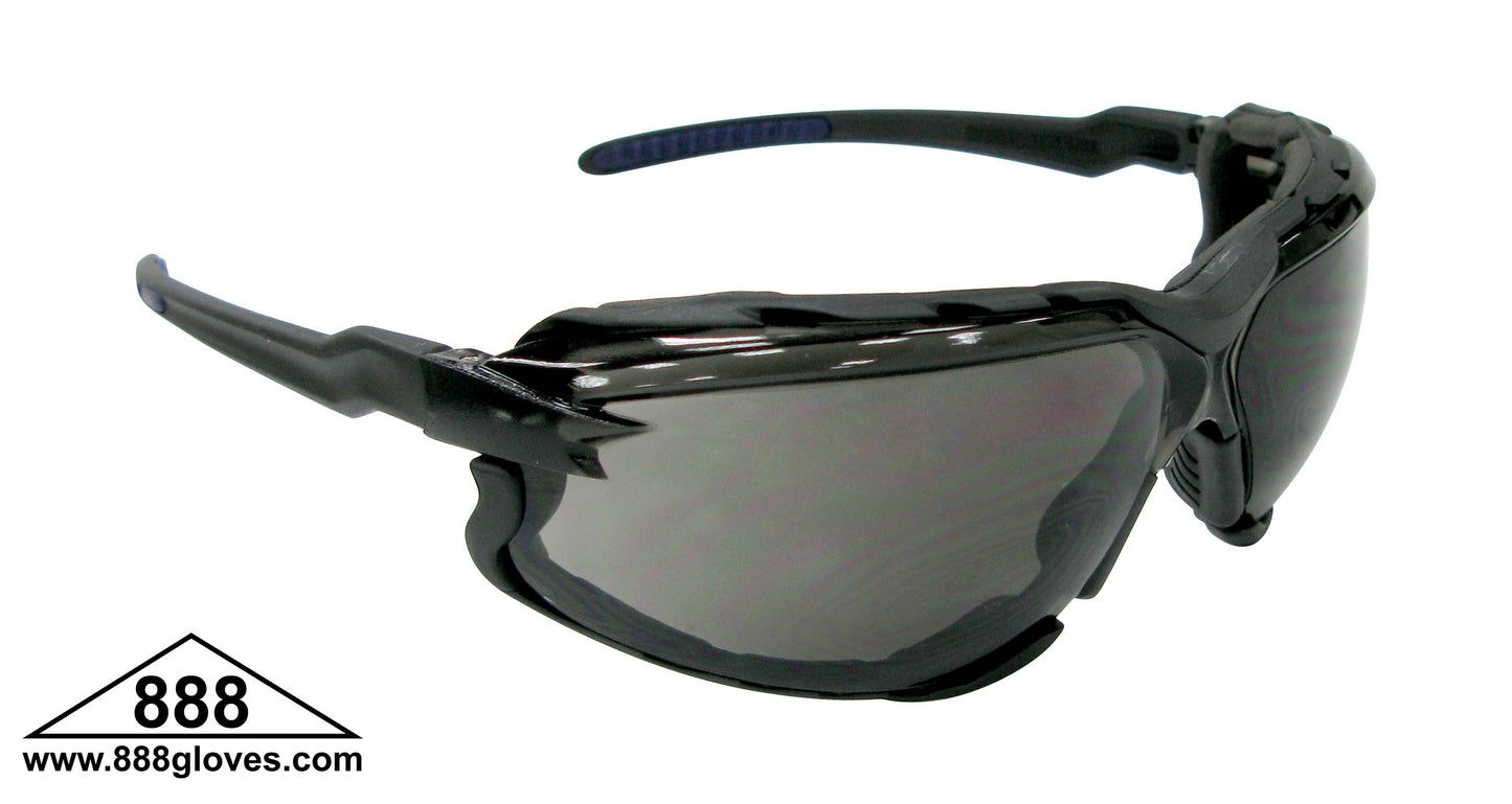 Safety Glasses - Falcon - Black Full Frame with Foam Lined Gasket and Grey Tinted Lenses - 99-TF9500-G - 12 Pairs of Glasses