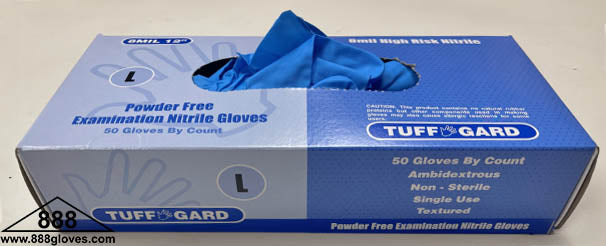Nitrile Disposable Gloves - 8 Mil Thick with 12" Length Cuff Blue Powder Free Gloves - 43-80MN-12 - 1000 Gloves