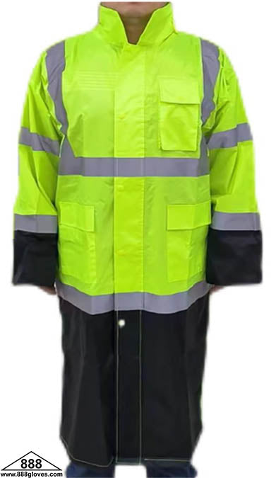 10-50HVG - Raincoat - Raincoat Black Bottom With Hood, Reflective Tape - Hi Vis Green