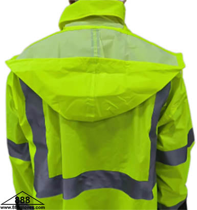 10-50HVG - Raincoat - Raincoat Black Bottom With Hood, Reflective Tape - Hi Vis Green