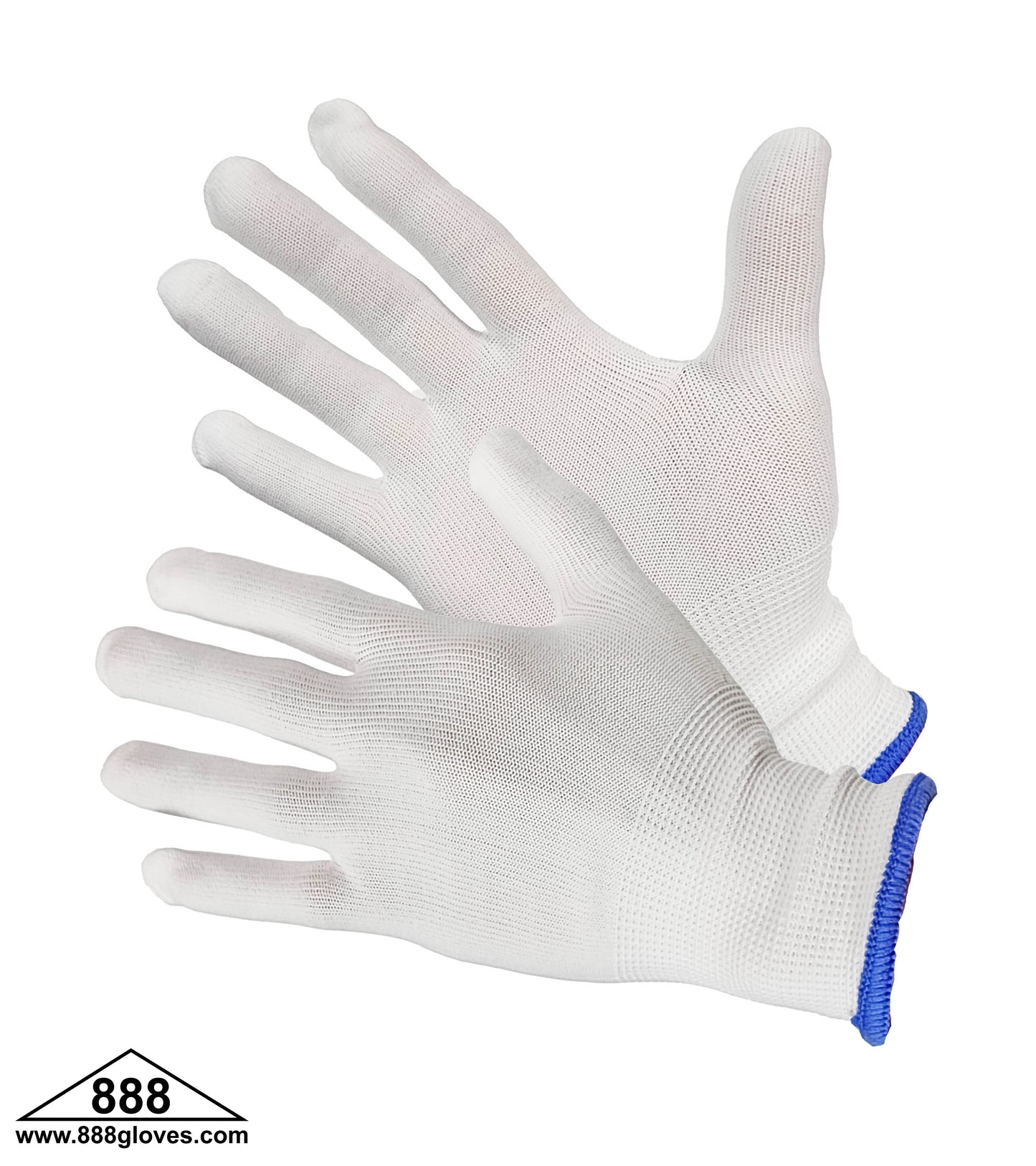 50-1300N - Nylon 13 Gauge Bleached White Knitted Gloves