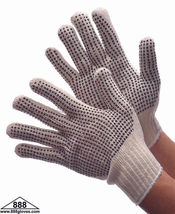 50-2800 / 50-2801 - String Knit - Cotton String Knit Gloves - Double Sided PVC Dotted - Natural White