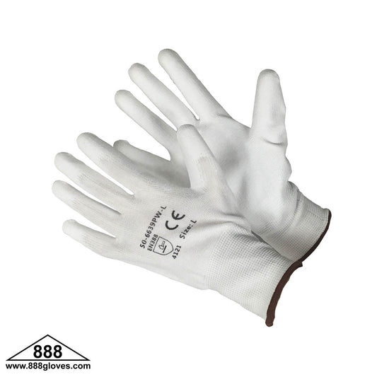 50-6639PW - Cut Resistant Gloves - White Polyester Shell With White Polyurethane Coating