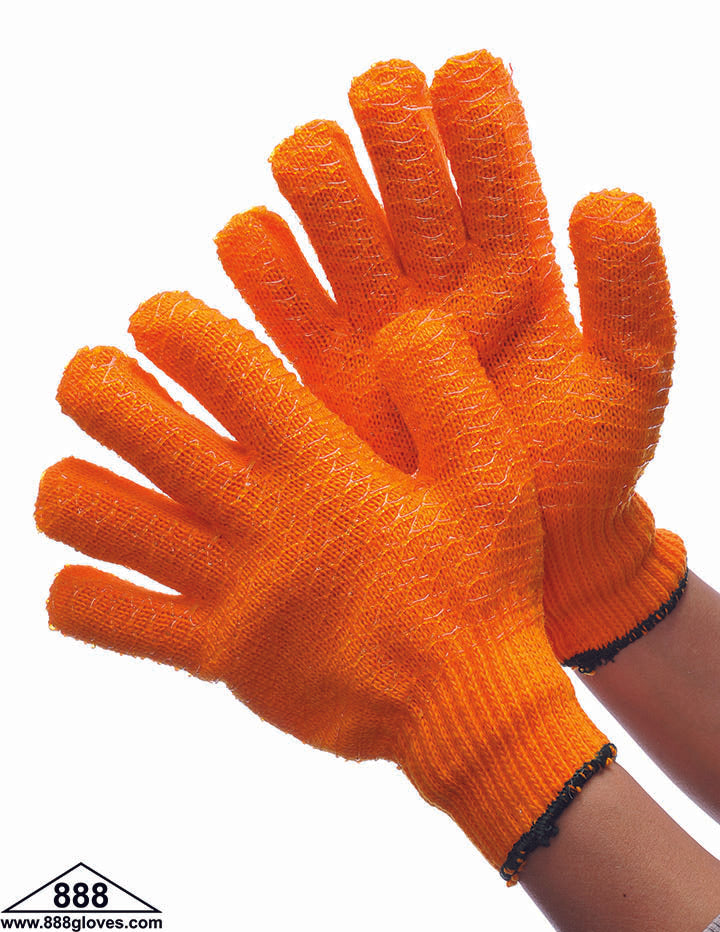 50-8000T - String Knit Gloves With Honey Comb Textured Grip, Heavy Weight - Orange