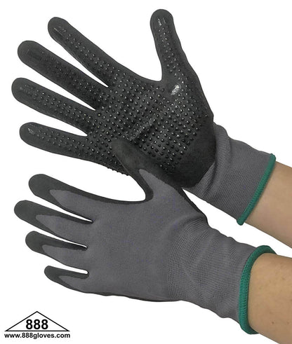 50-8835DBK - Cut Resistant Gloves - 15 Gauge Grey Nylon & Spandex Shell With Black Micro Foam Dotted Nitrile Coated On Palm