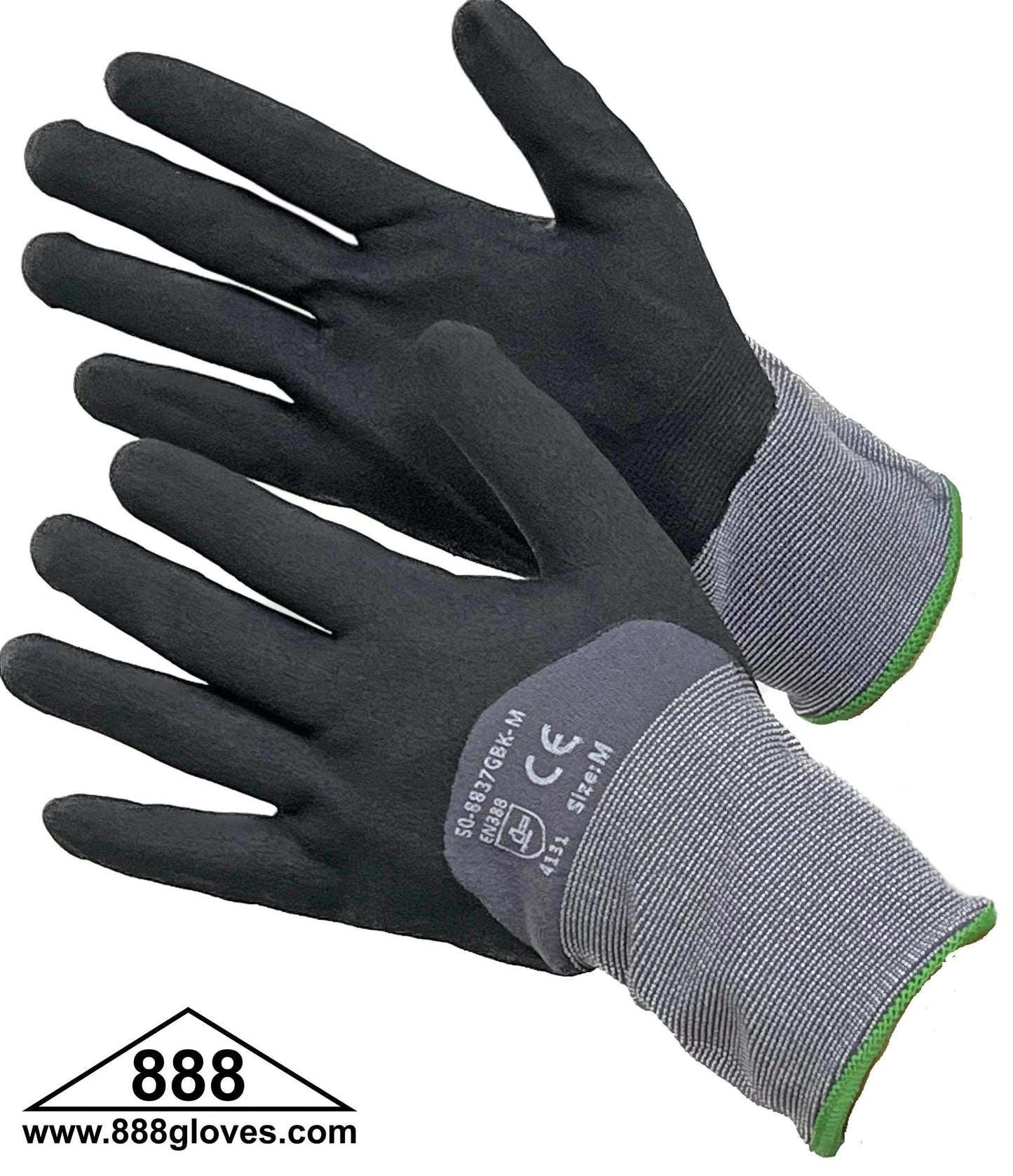 50-8837GBK - Cut Resistant Gloves - 15 Gauge Grey Nylon & Spandex Shell, With Black Micro Foam Nitrile Coating On Palm & 3/4 of Back