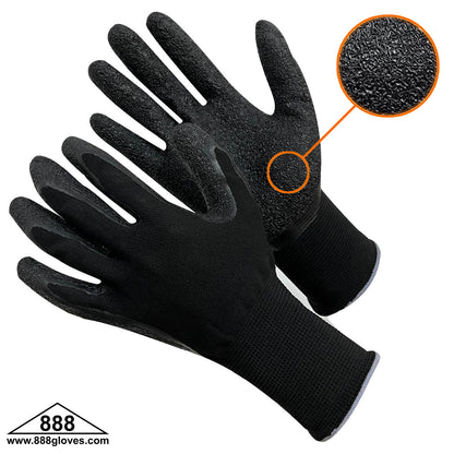 Cut Resistant Gloves - Black Polyester Shell With Textured Black Latex Coating - 50-8842PBK - 12 Pairs