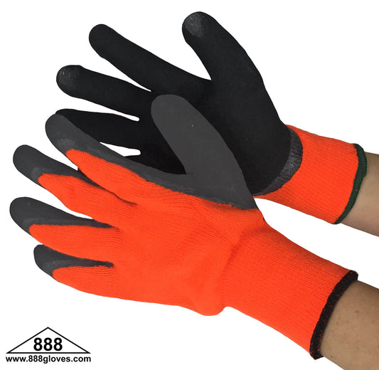 50-8910BKO - Cut Resistant Gloves - 10 Gauge Hi Viz Orange Acrylic Shell With Black Sandy Latex Coating On Palm And Thumb With Lining