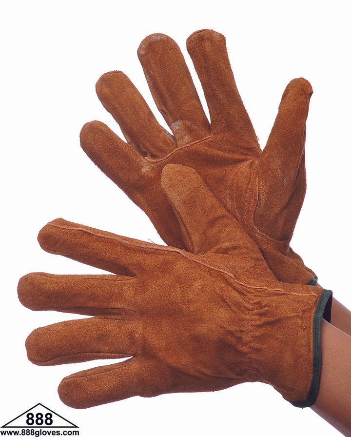 55-1451 - Suede Driver Gloves - Unlined With Keystone Thumb, Pile Lining - Brown