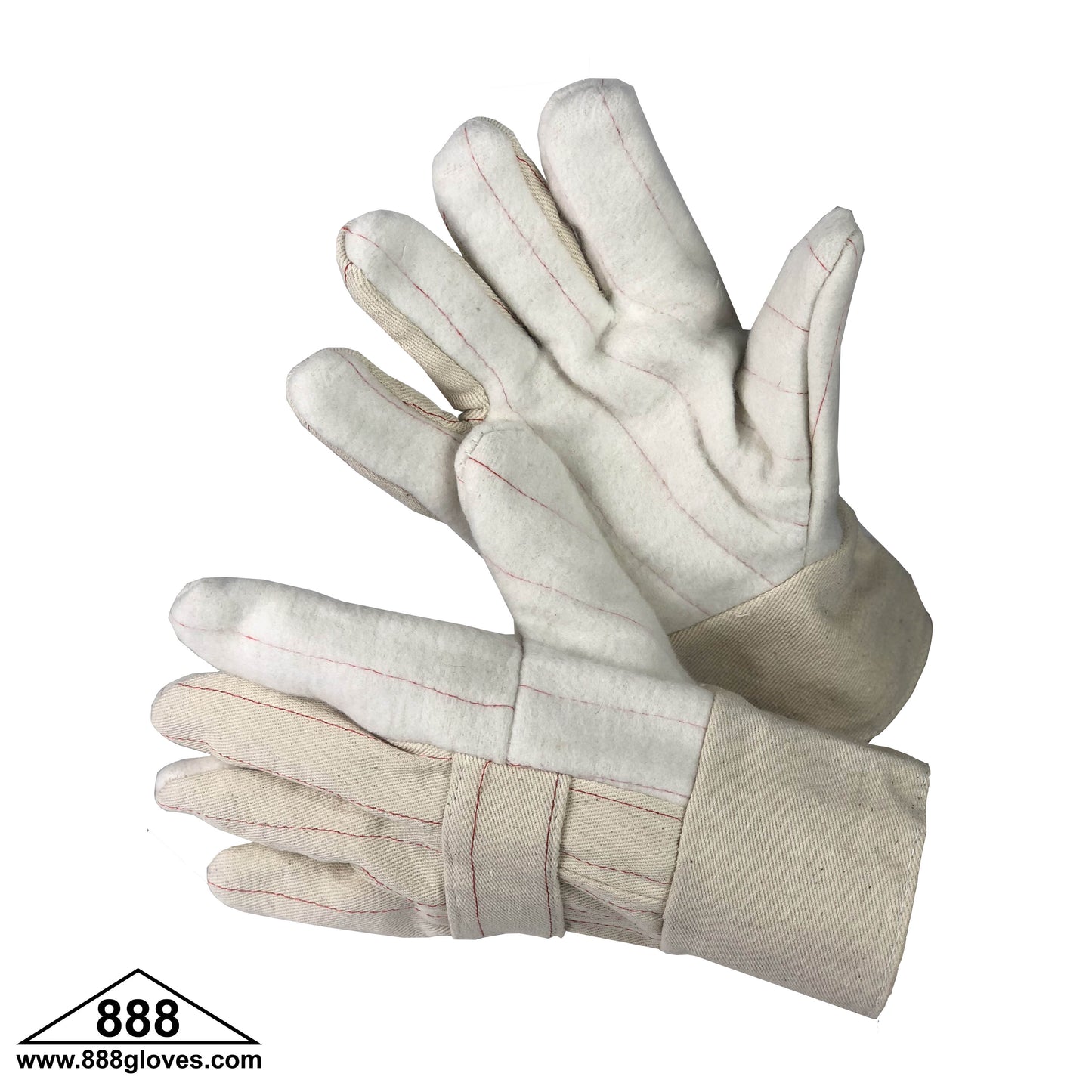 60-1960Q - Hot Mill Gloves - 2.5" Band Top Triple Palm With Burlap, Double Cuff & Back - Beige