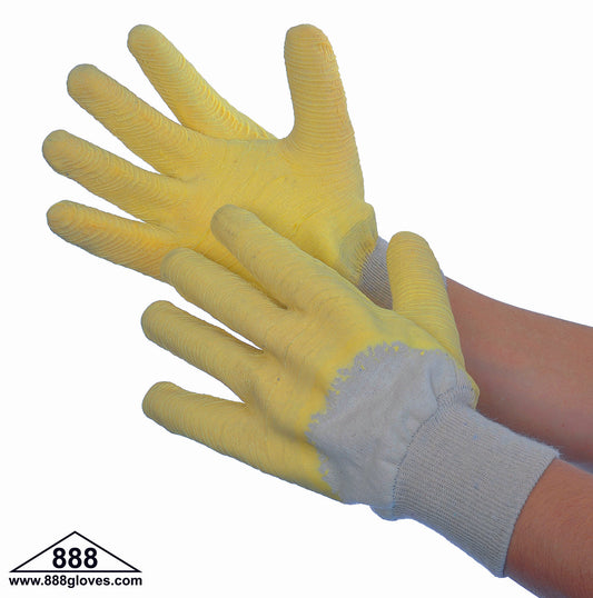 96-5416 - Natural Rubber Coated Crinkle Finish Gloves - Knit Wrist - Beige