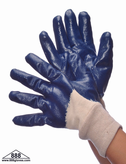 96-6120 - Blue Nitrile Coated Gloves - Heavy Weight, Knit Wrist