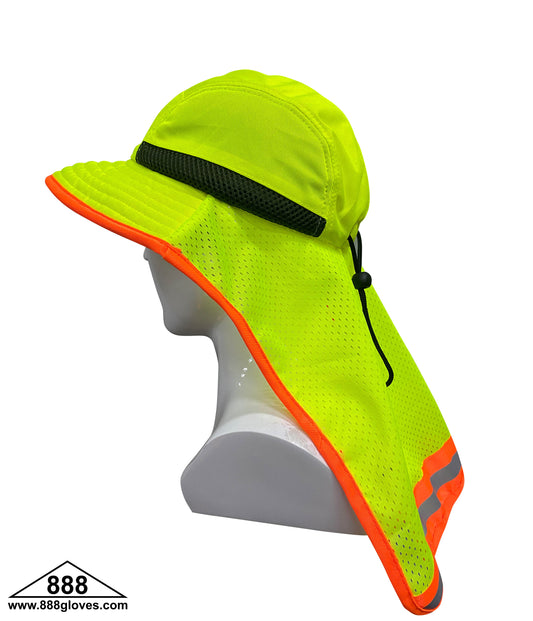 98-004-G - Sun Hat With Solid Top - Large Panels For Ears & Neck - Hi Vis Yellow