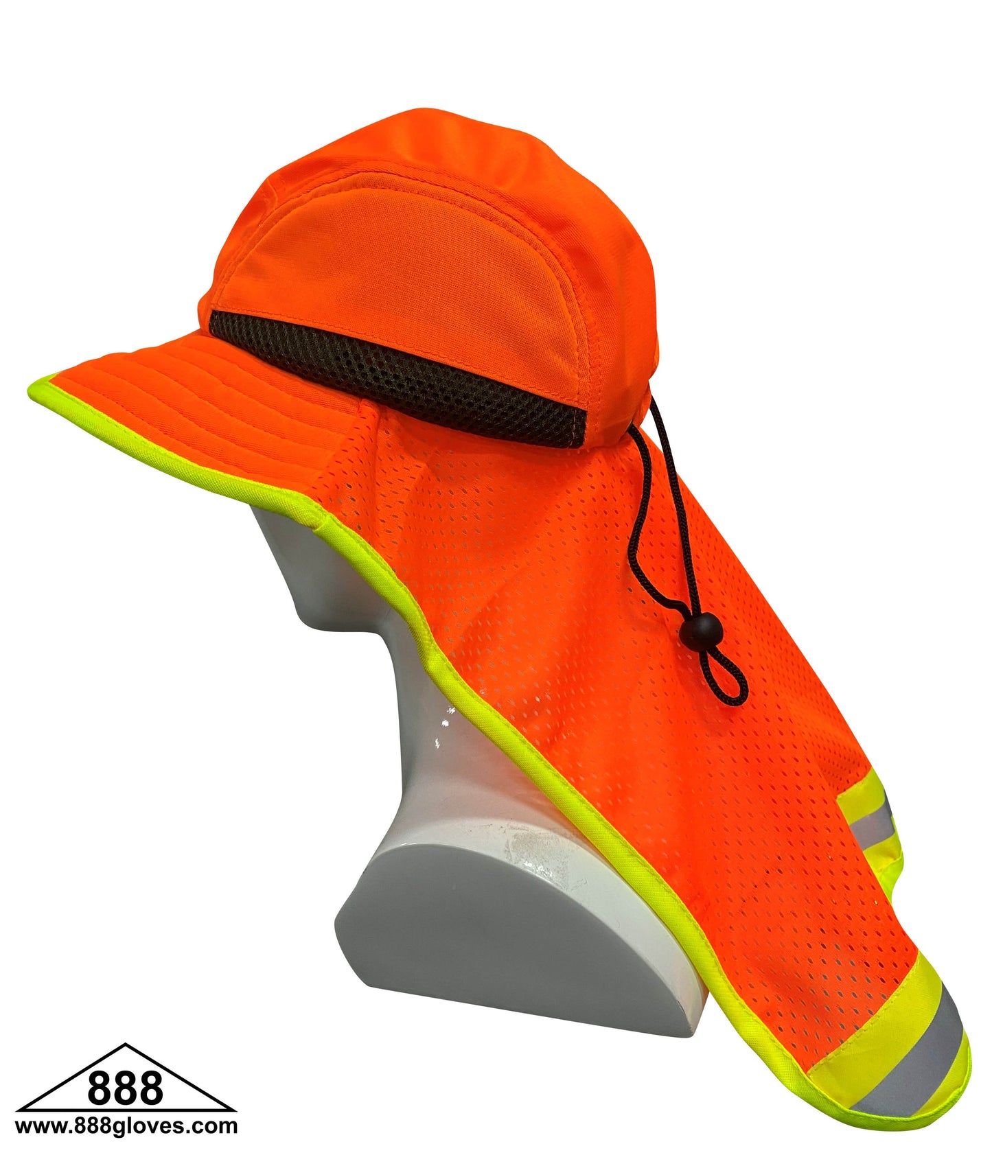 98-004-O - Sun Hat With Solid Top - Large Panels For Ears & Neck - Hi Vis Orange