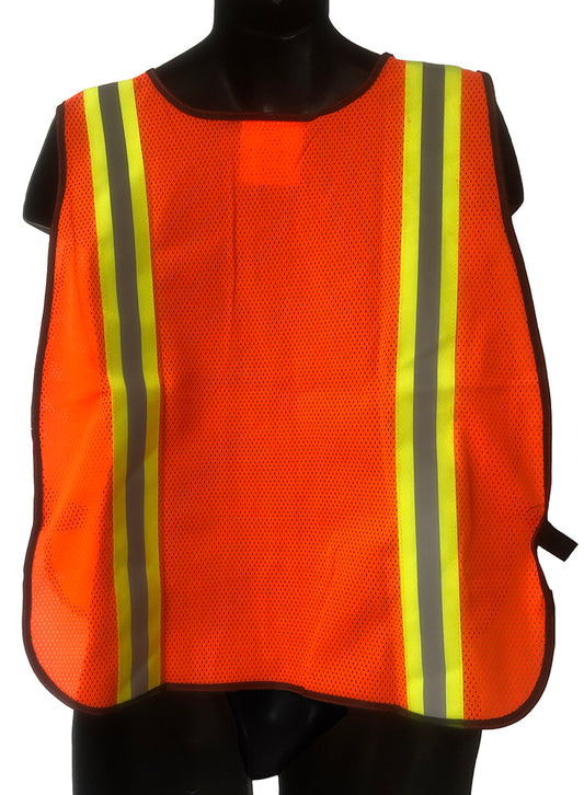 98-1200-O - Safety Mesh Vest - Contrasting Stripes - Hi Vis Orange