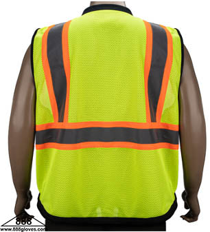 98-2000-G - Safety Vest - Class II Solid Front & Mesh Back, Front Bottom Black - Hi Vis Yellow and Black