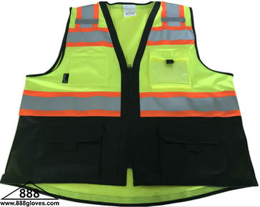 98-2000-G - Safety Vest - Class II Solid Front & Mesh Back, Front Bottom Black - Hi Vis Yellow and Black