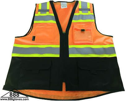 98-2000-O - Safety Vest - Class II Solid Front & Mesh Back, Front Bottom Black - Hi Vis Orange and Black