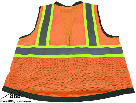 98-2000-O - Safety Vest - Class II Solid Front & Mesh Back, Front Bottom Black - Hi Vis Orange and Black