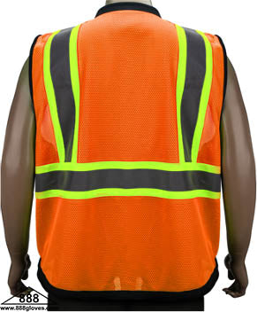 98-2000-O - Safety Vest - Class II Solid Front & Mesh Back, Front Bottom Black - Hi Vis Orange and Black